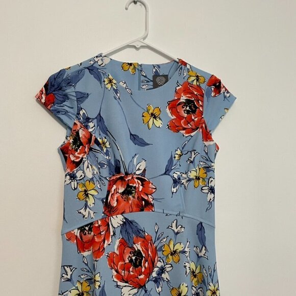 VINCE CAMUTO Floral Fit and Flare Cap Sleeve Dress Blue Red Mini Party Wedding 4 - Picture 4 of 16